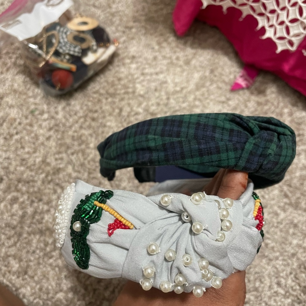 Golf Beaded Twisted Knot Headband (NWT) and Loft Plaid Twisted Headband Bundle - Picture 2 of 7